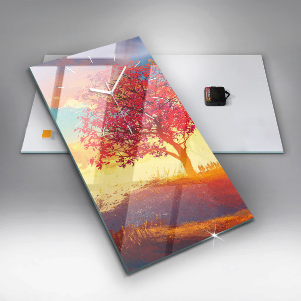 Ceas vertical de perete din sticlă Peisaj de toamnă