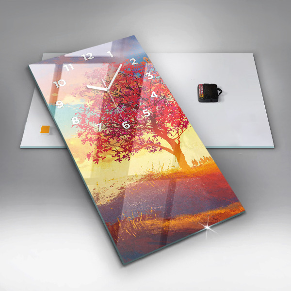 Ceas vertical de perete din sticlă Peisaj de toamnă