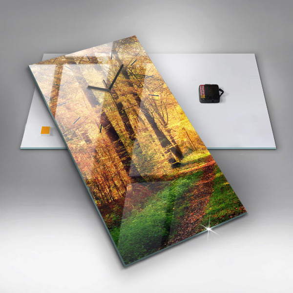Ceas vertical de perete din sticlă Peisaj de pădure de toamnă