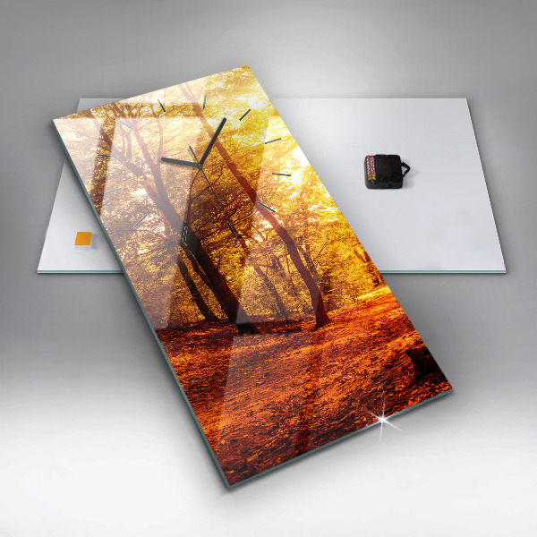 Ceas vertical de perete din sticlă Peisaj de pădure la soare