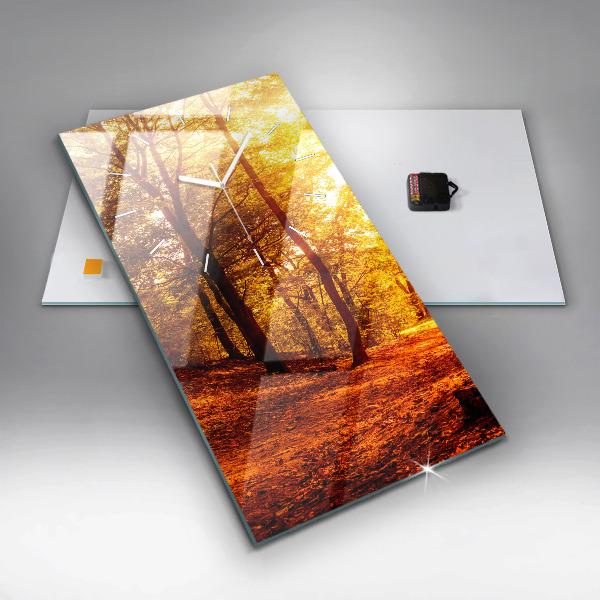 Ceas vertical de perete din sticlă Peisaj de pădure la soare