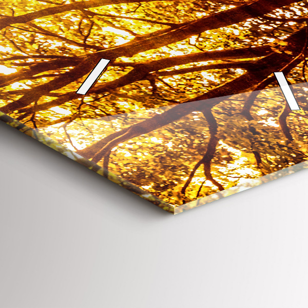 Ceas vertical de perete din sticlă Peisaj de pădure la soare