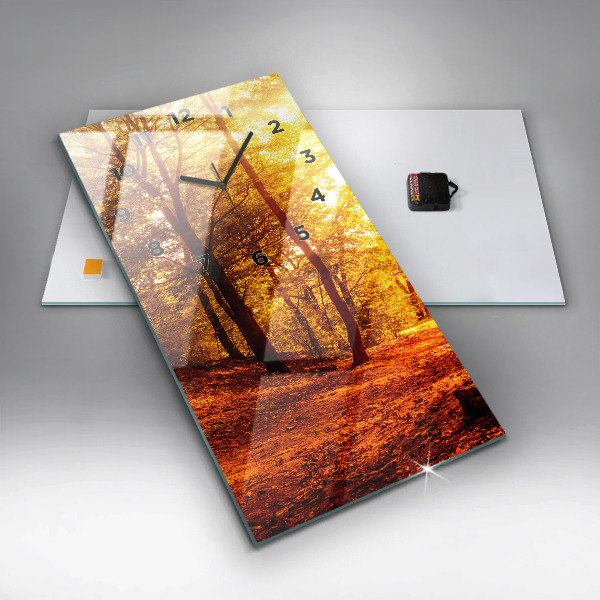 Ceas vertical de perete din sticlă Peisaj de pădure la soare