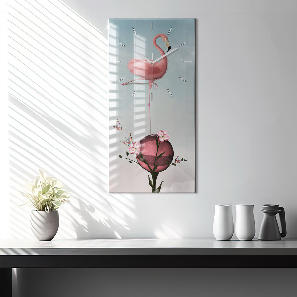 Ceas vertical de perete din sticlă Flamingo suprarealist
