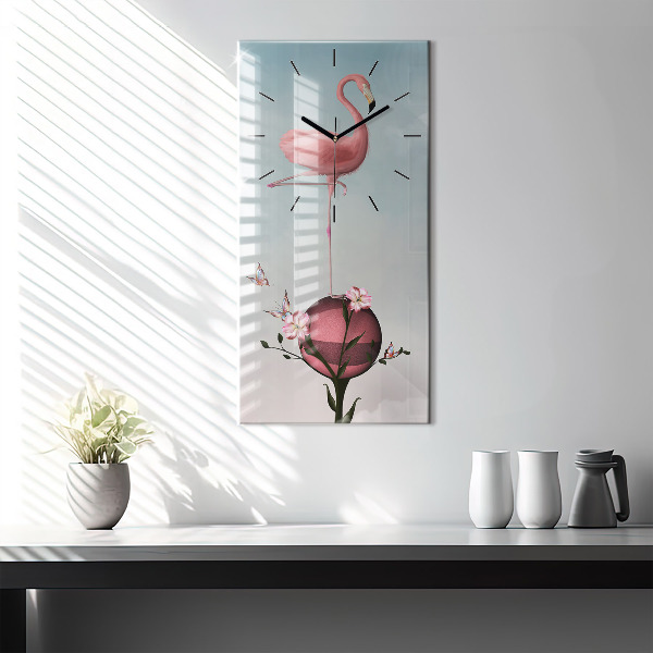 Ceas vertical de perete din sticlă Flamingo suprarealist