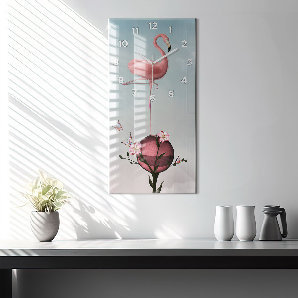 Ceas vertical de perete din sticlă Flamingo suprarealist