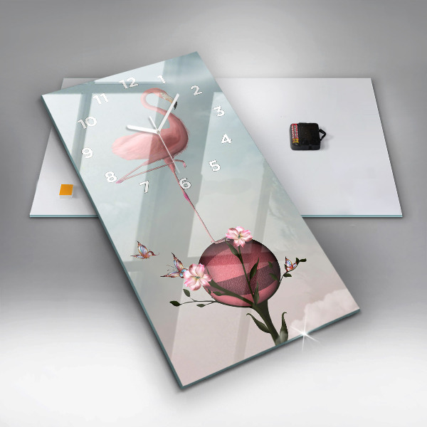 Ceas vertical de perete din sticlă Flamingo suprarealist