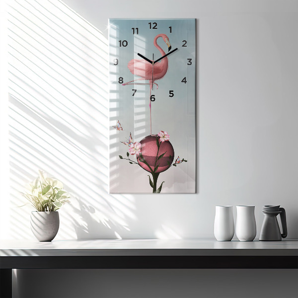 Ceas vertical de perete din sticlă Flamingo suprarealist