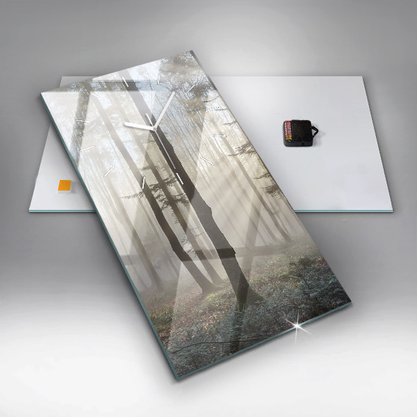 Ceas vertical de perete din sticlă Pădure în ceață