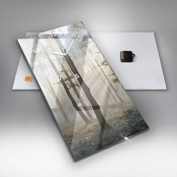 Ceas vertical de perete din sticlă Pădure în ceață