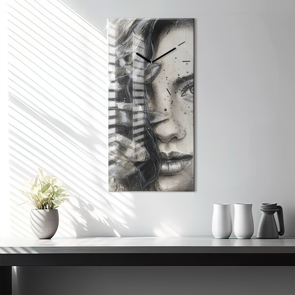Ceas vertical de perete din sticlă Portret pictat