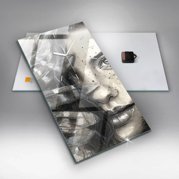 Ceas vertical de perete din sticlă Portret pictat