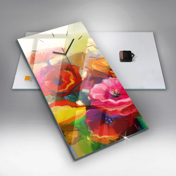 Ceas vertical de perete din sticlă Maci colorați