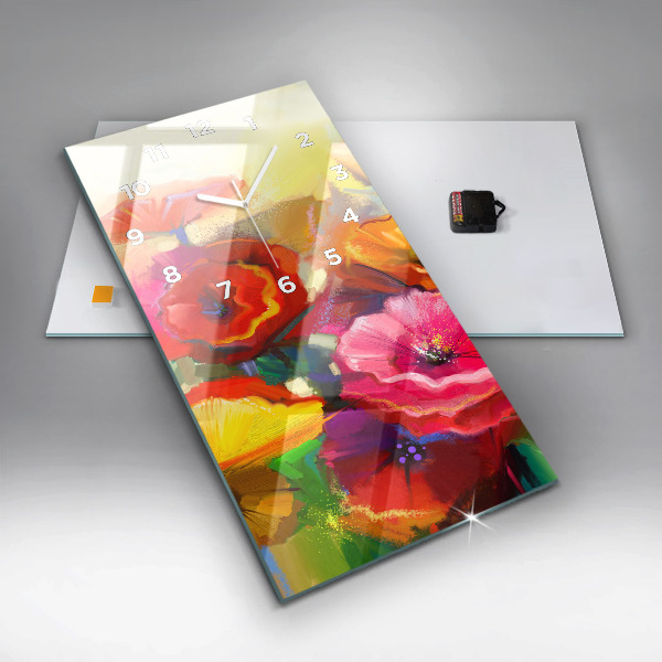 Ceas vertical de perete din sticlă Maci colorați