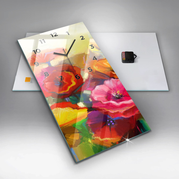 Ceas vertical de perete din sticlă Maci colorați