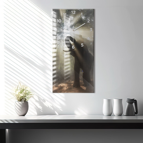 Ceas vertical de perete din sticlă Elefant în junglă