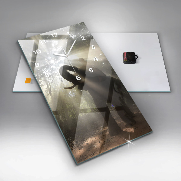 Ceas vertical de perete din sticlă Elefant în junglă