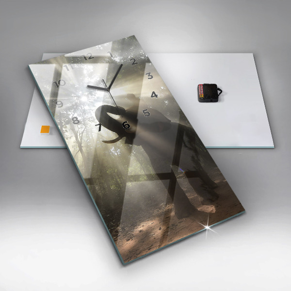 Ceas vertical de perete din sticlă Elefant în junglă