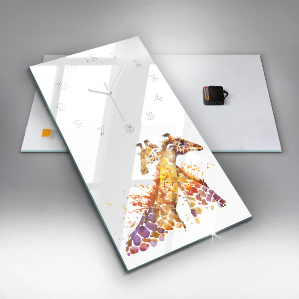 Ceas vertical de perete din sticlă Girafă – acuarelă