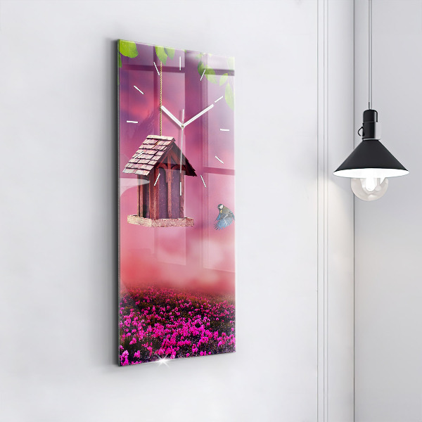 Ceas vertical de perete din sticlă Casă pentru păsări