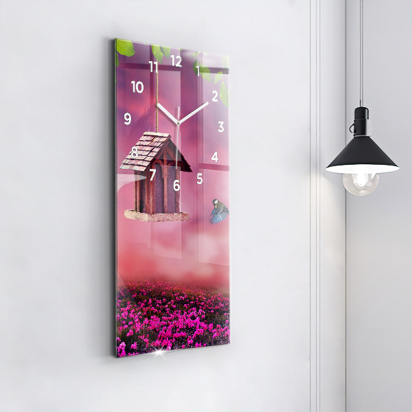 Ceas vertical de perete din sticlă Casă pentru păsări