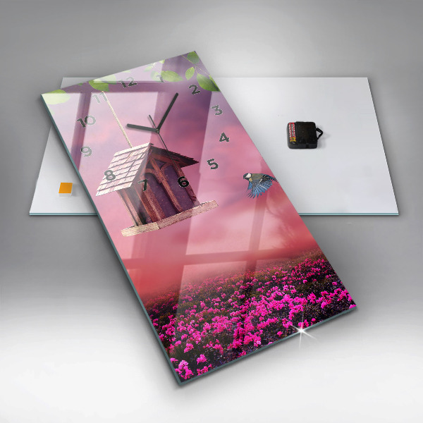 Ceas vertical de perete din sticlă Casă pentru păsări