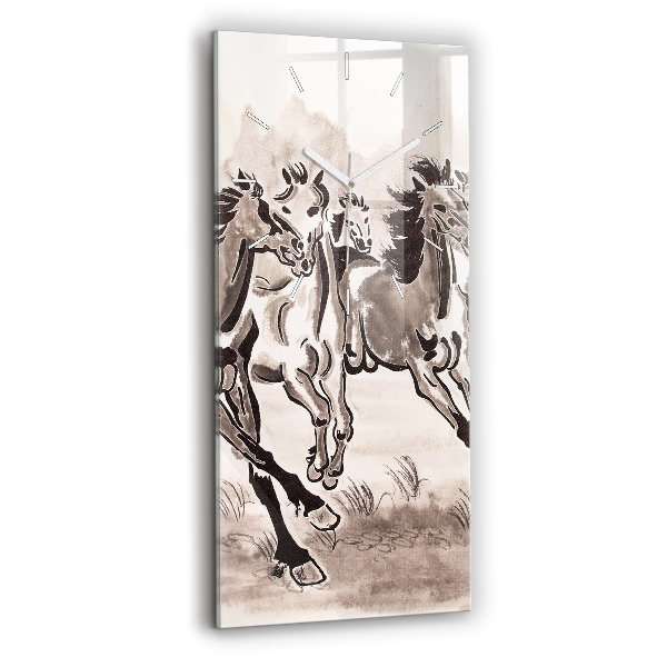 Ceas vertical de perete din sticlă Cai în galop