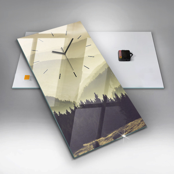 Ceas vertical de perete din sticlă Pârtii de munți încețoși