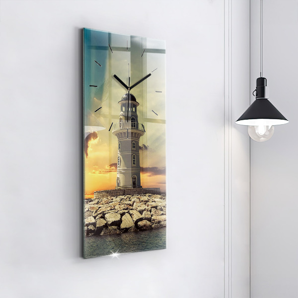 Ceas vertical de perete din sticlă Far pe apă