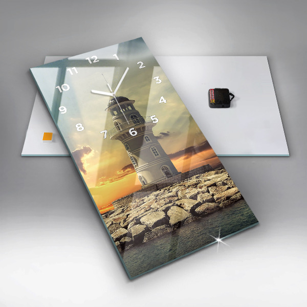 Ceas vertical de perete din sticlă Far pe apă