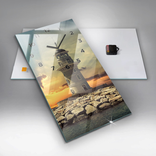 Ceas vertical de perete din sticlă Far pe apă
