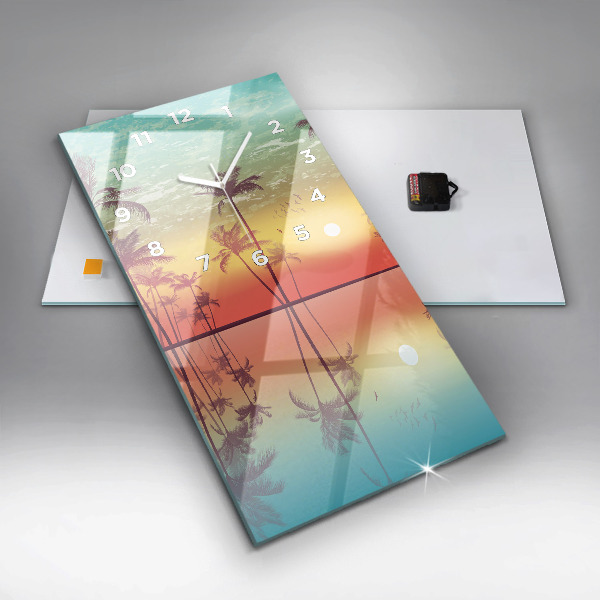 Ceas vertical de perete din sticlă Palmieri tropicali