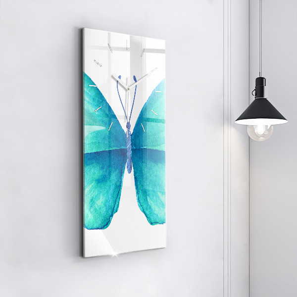Ceas vertical de perete din sticlă Fluture de vară turcoaz