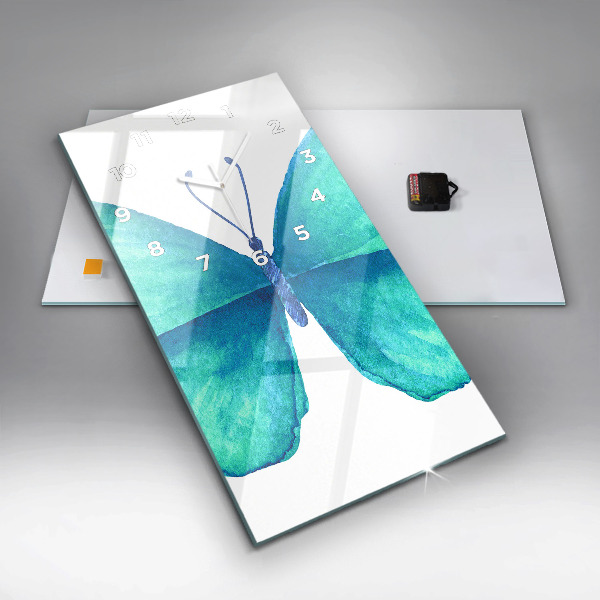 Ceas vertical de perete din sticlă Fluture de vară turcoaz