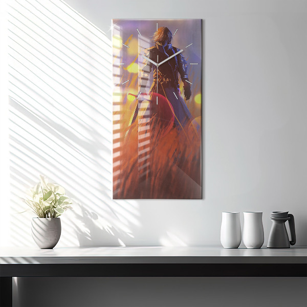 Ceas vertical de perete din sticlă Cavaler cu o sabie