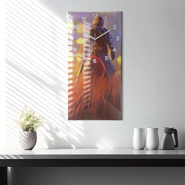 Ceas vertical de perete din sticlă Cavaler cu o sabie