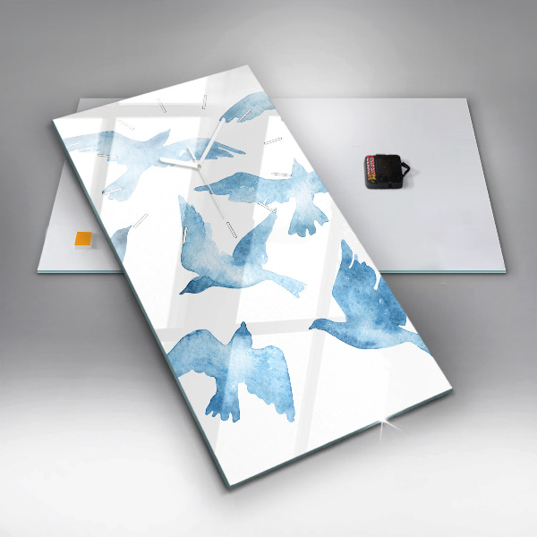 Ceas vertical de perete din sticlă Păsări albastre zburătoare