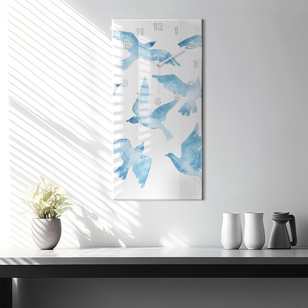 Ceas vertical de perete din sticlă Păsări albastre zburătoare