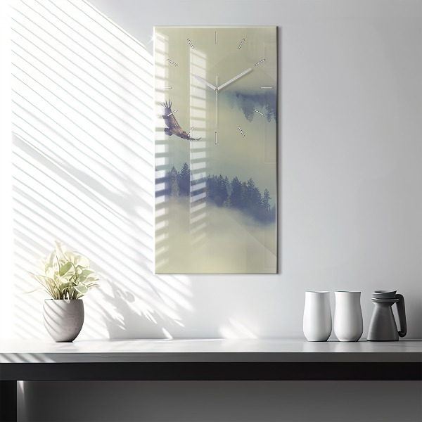 Ceas vertical de perete din sticlă Pădurea vulturului cețos