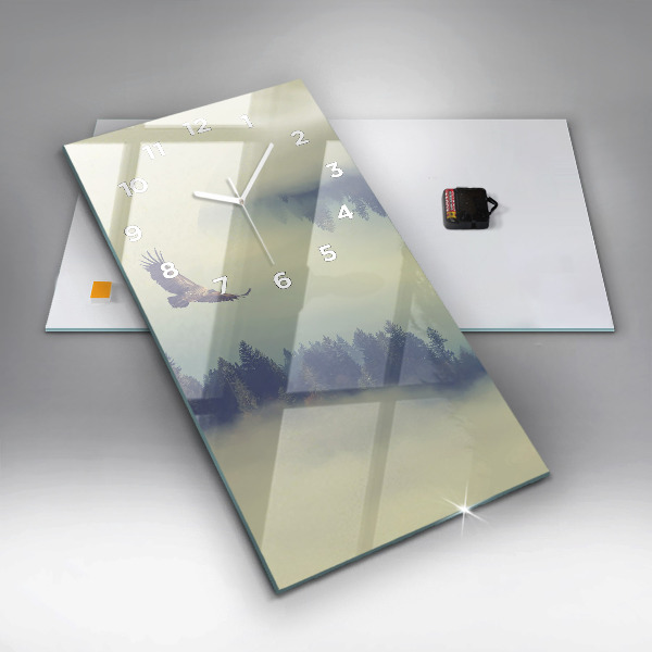 Ceas vertical de perete din sticlă Pădurea vulturului cețos