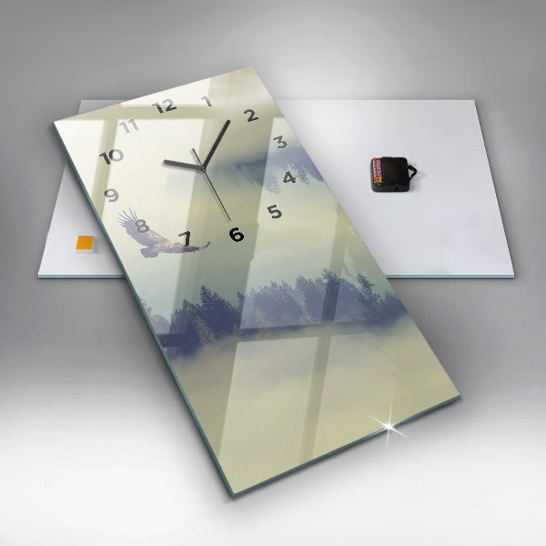 Ceas vertical de perete din sticlă Pădurea vulturului cețos