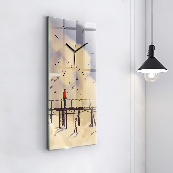 Ceas vertical de perete din sticlă Omul pe podul vechi