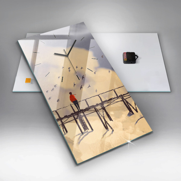 Ceas vertical de perete din sticlă Omul pe podul vechi