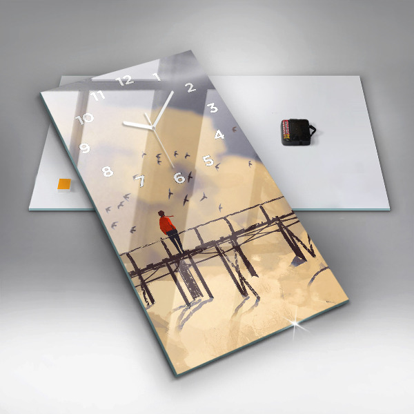 Ceas vertical de perete din sticlă Omul pe podul vechi