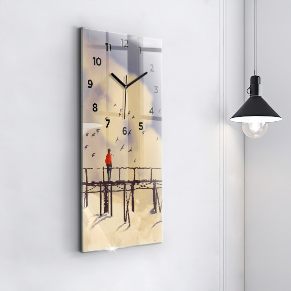 Ceas vertical de perete din sticlă Omul pe podul vechi