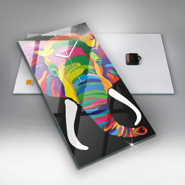 Ceas vertical de perete din sticlă Elefant colorat