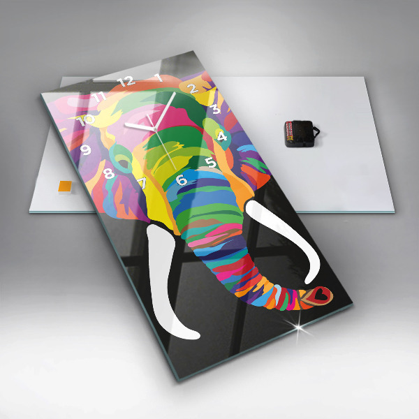 Ceas vertical de perete din sticlă Elefant colorat