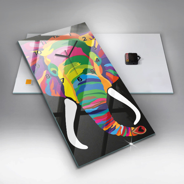 Ceas vertical de perete din sticlă Elefant colorat