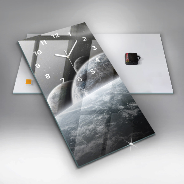 Ceas vertical de perete din sticlă Spațiul și planetele