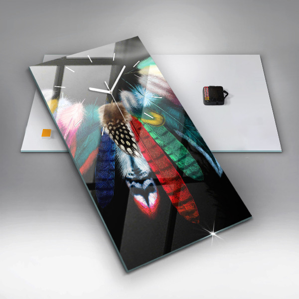 Ceas vertical de perete din sticlă Pene de păsări colorate